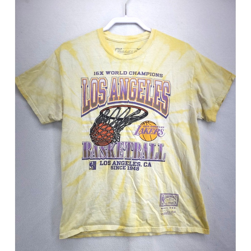 Los Angeles Lakers Mitchell & Ness T Shirt Size Med Yellow Tie Dye Champions
